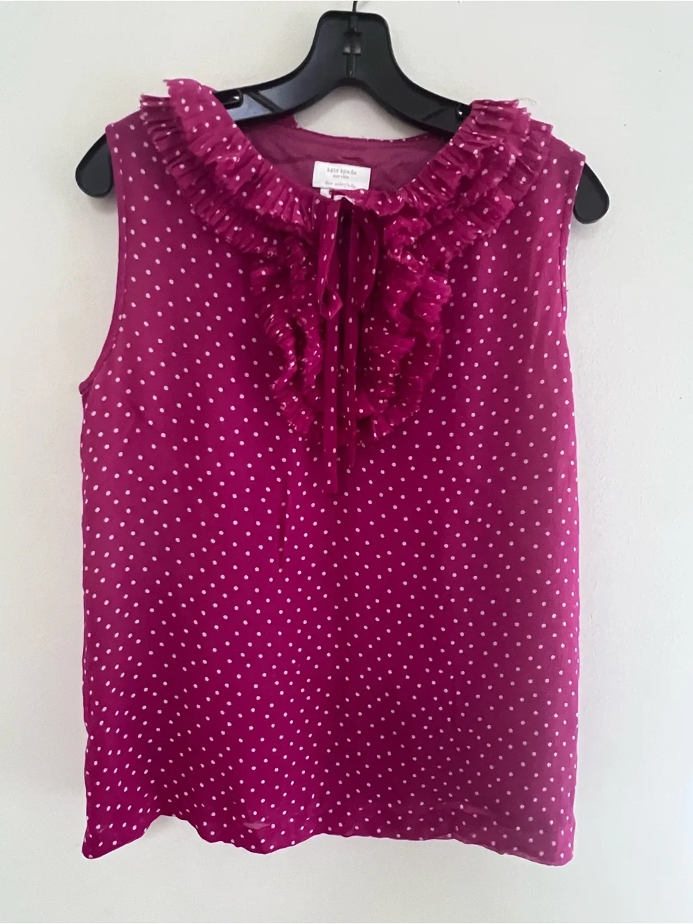 Kate Spade Sleeveless Ruffle Tie-Neck Polka Dot Top - Magenta